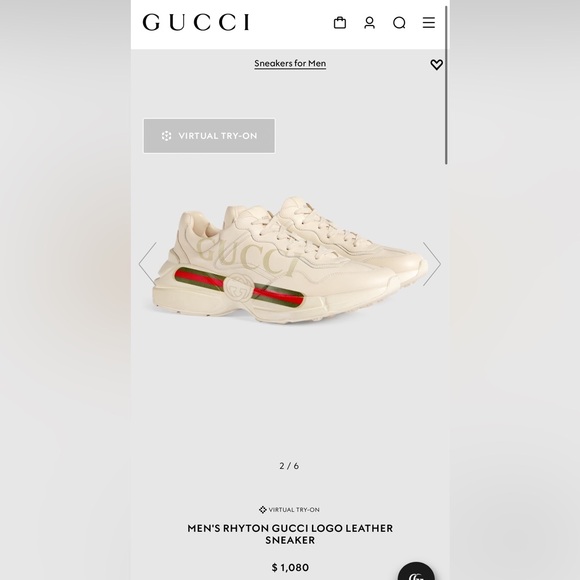 MEN'S RHYTON GUCCI LOGO LEATHER SNEAKER - Picture 1 of 9